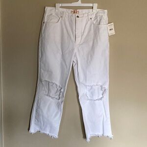 Free People Womens Optic White Distressed Jeans Size 32 Button Fly New With Tag